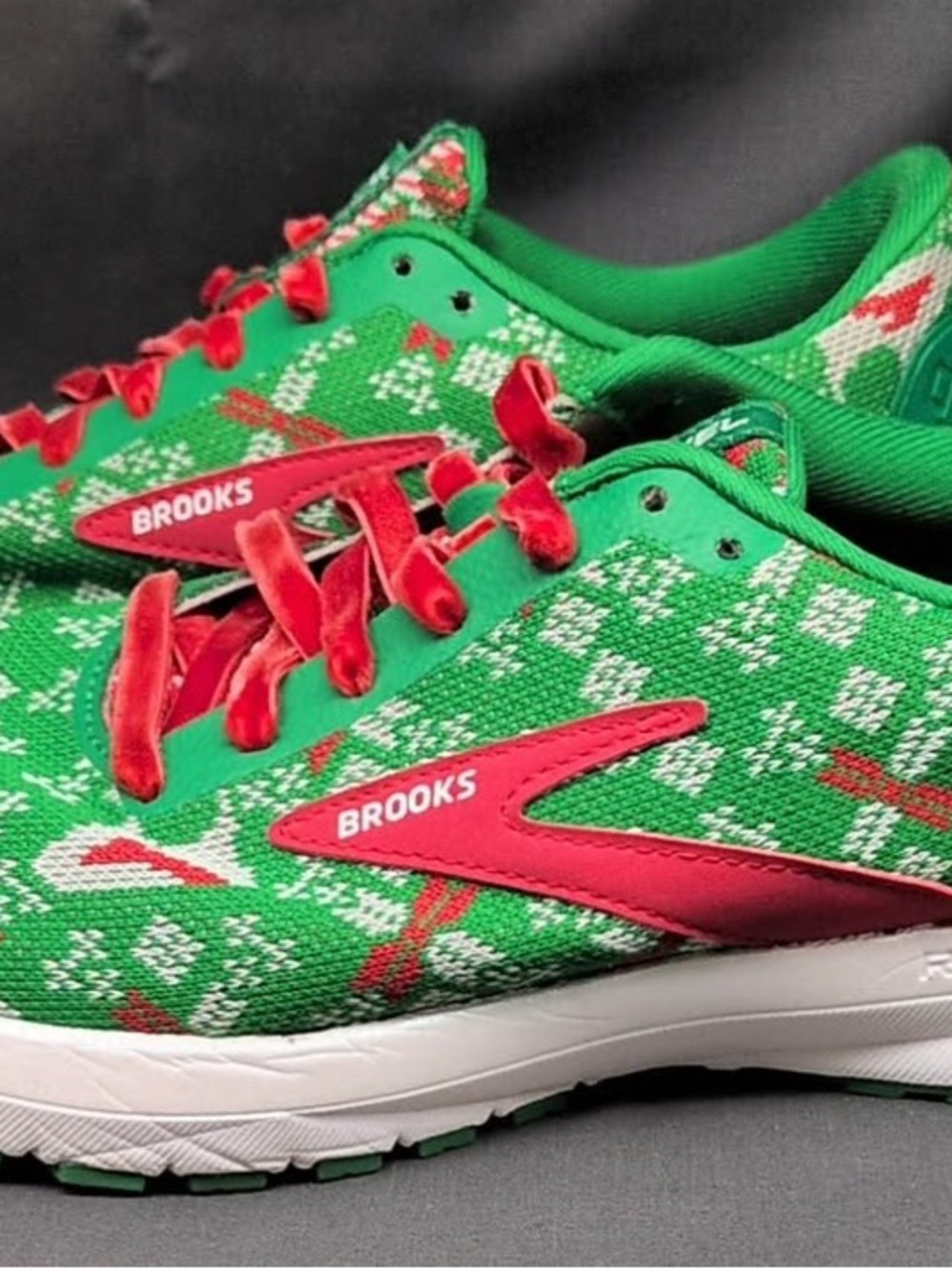 Brooks Kids Green and Red Knit Running Sneakers